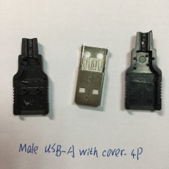 Type A Male USB 4 Pin Plug Socket Connector With Black Plastic Cover